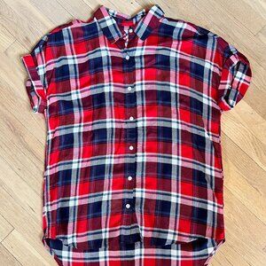 NWOT Nordstroms Plaid Short Sleeve Button Down Shirt Womens Med/Lg